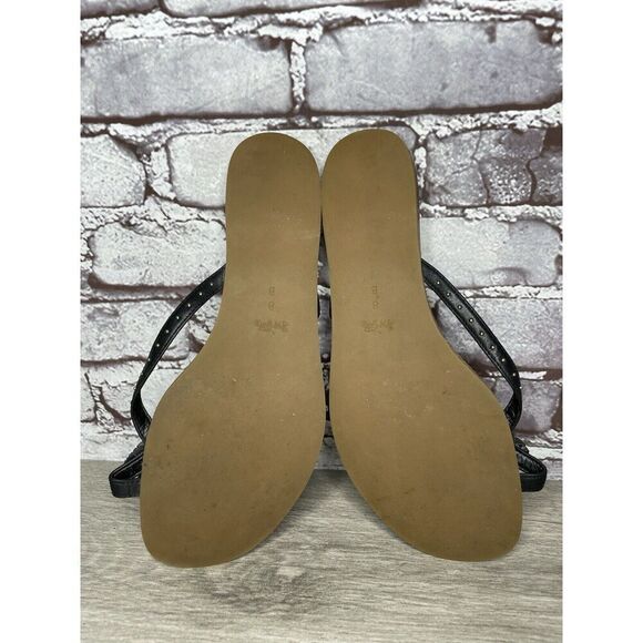 Coach New York DENI Black Leather Feather Thong Flat Sandals Women Sz 8B US/38EU - Picture 14 of 16